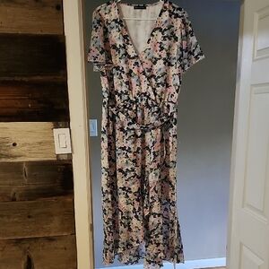 Pink Floral High Low Sundress with V-Neck